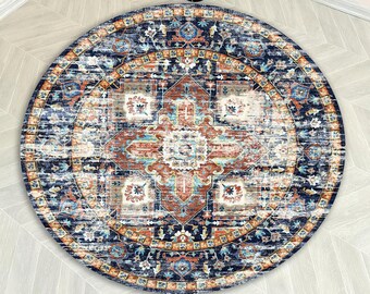 Persian Round Rug, Ethnic Round Rug, Traditional Round Carpet, Non-Slip Round Rugs, Spiritual Area Rugs, Bohemian Rugs, Vintage Round Rugs