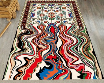 Persia Rug, Melting Rug, Runner Turkish Rug, Oriental Rug, Persian Carpet, Red Aztec Rug, Ethnic Rug, Ethnic Carpet, Melted Rug, Turkish Mat