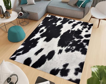 Cowhide Pattern Rug, Rugs For Living Room And Bedroom, Skin Print Area Rug, Realistic Animal Pattern Outdoor Rug, Cowhide Leather Art Rug