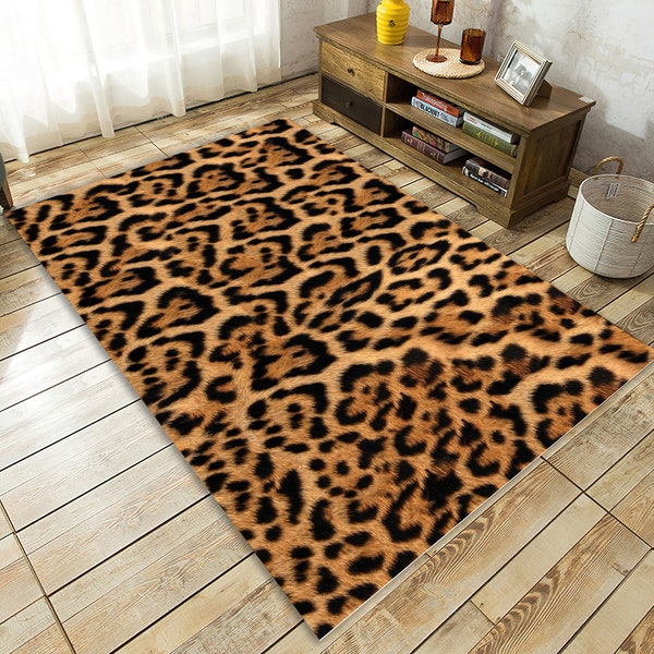 Leopard Rug, Animal Rug, Leopard luxury Rug, Salon Rug, Leopard Fluffy Rugs, Leopard Print Rug for Living Room Bedroom, Area Rug, Modern Rug