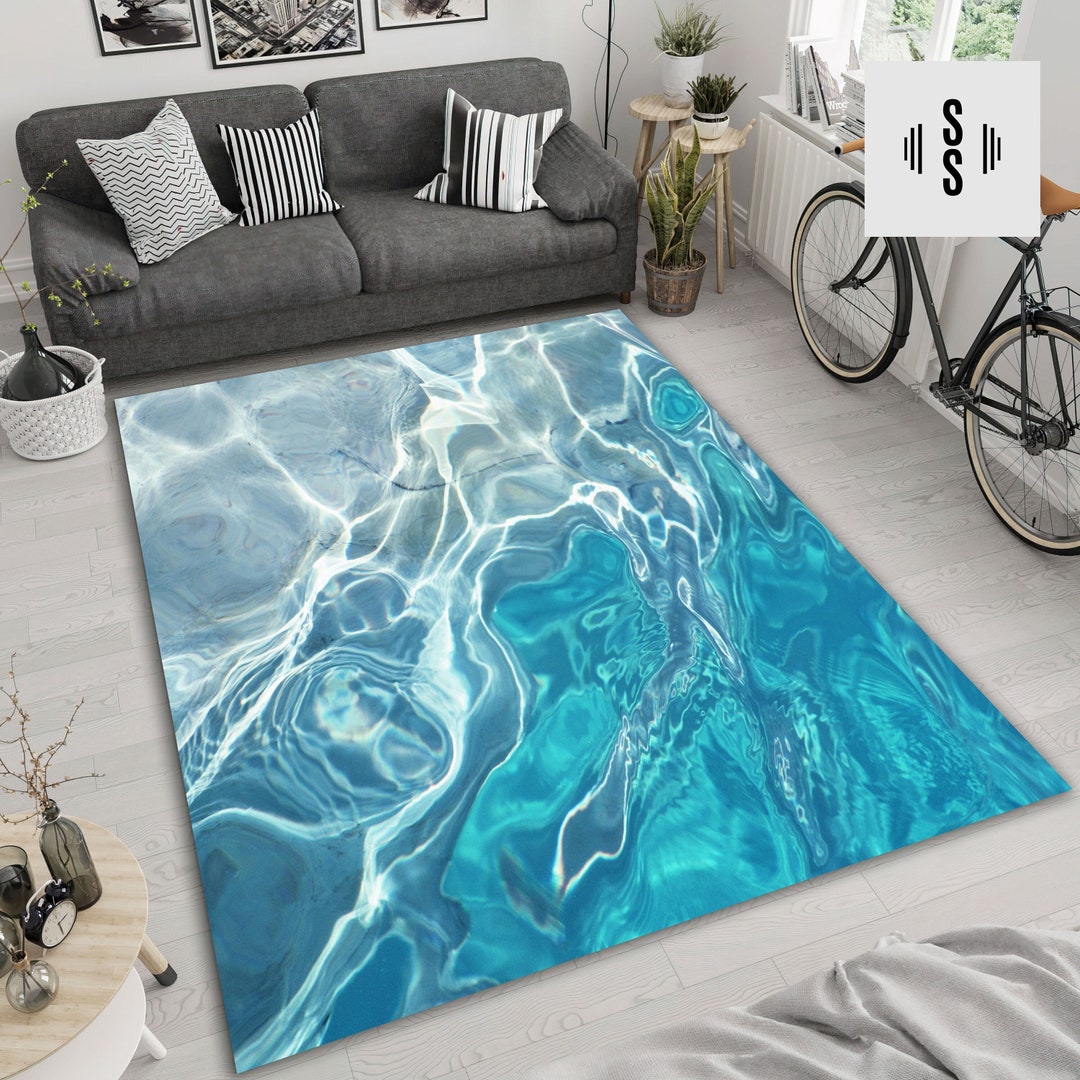 Rug 3D Blue Ocean Wave Rug, Aqua Summer Beach Lake House Home Area Rugs
