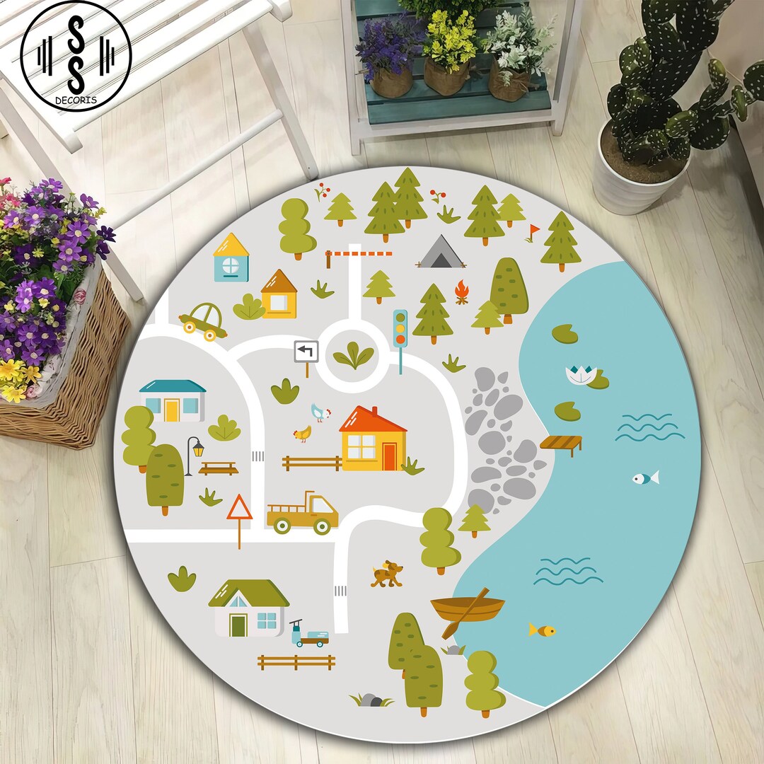 Town Map Rug, Cute Town Map For Kids Room, Play Kids Playing Mat ...