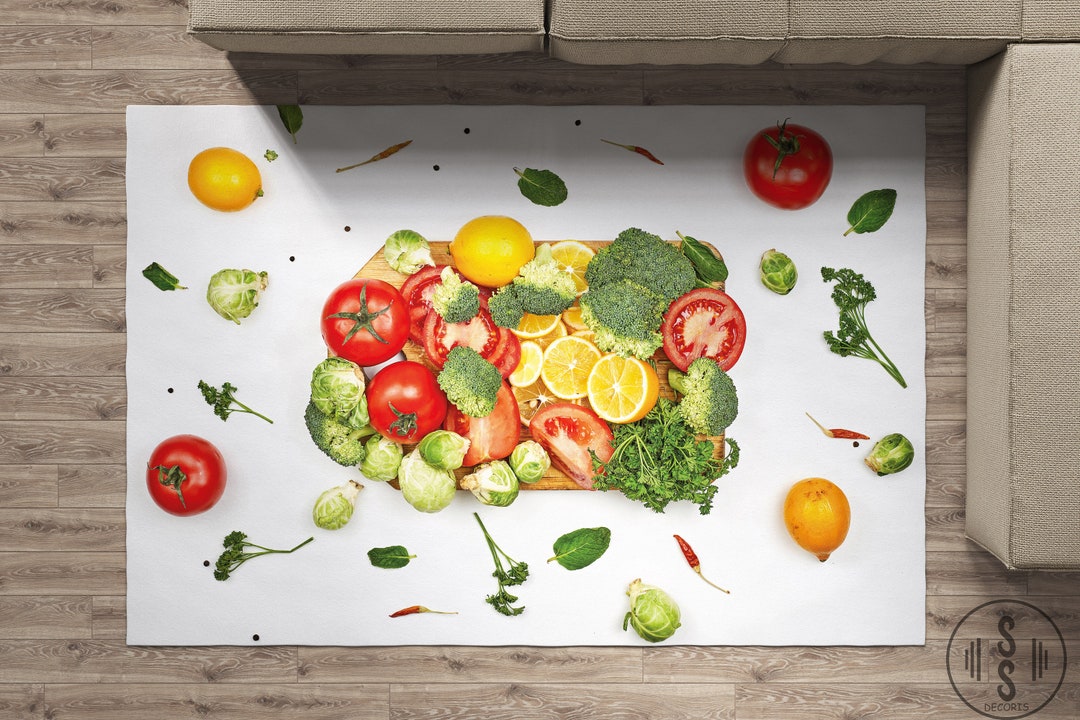 Kitchen Rug, Fruits and Vegetables Rug, Kitchen Machine Washable Rug