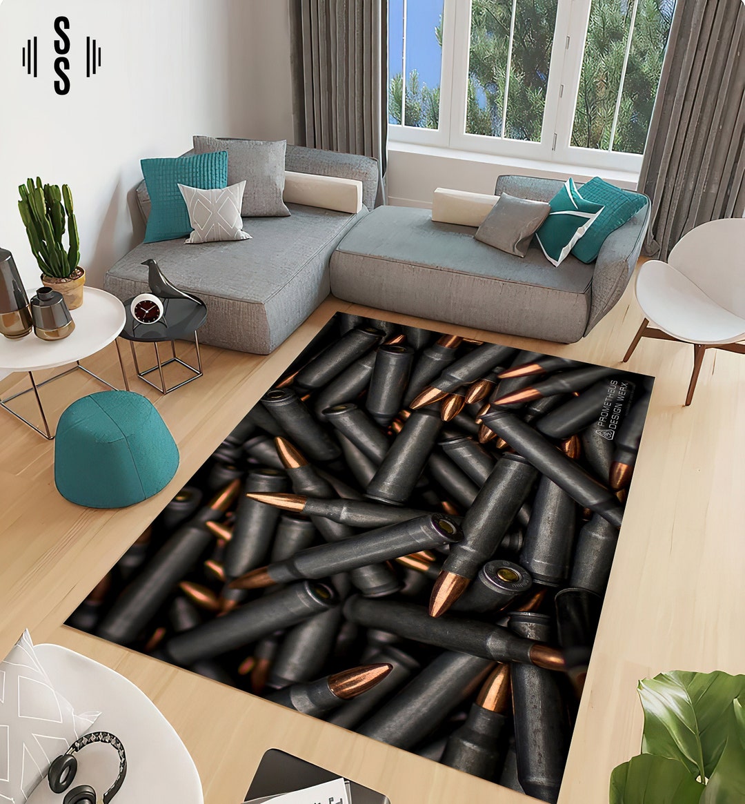 Bullet Rug, Flying Bullet Rug, Fire Bullet Rug, Bullet Pattern Rug