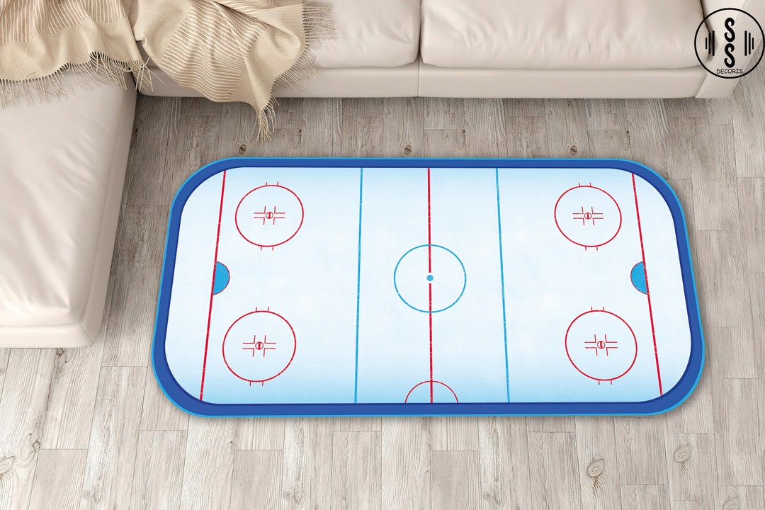Hockey Rink Printed Area Rug, Gift for Hockey Fan, Hockey Rug, Hockey