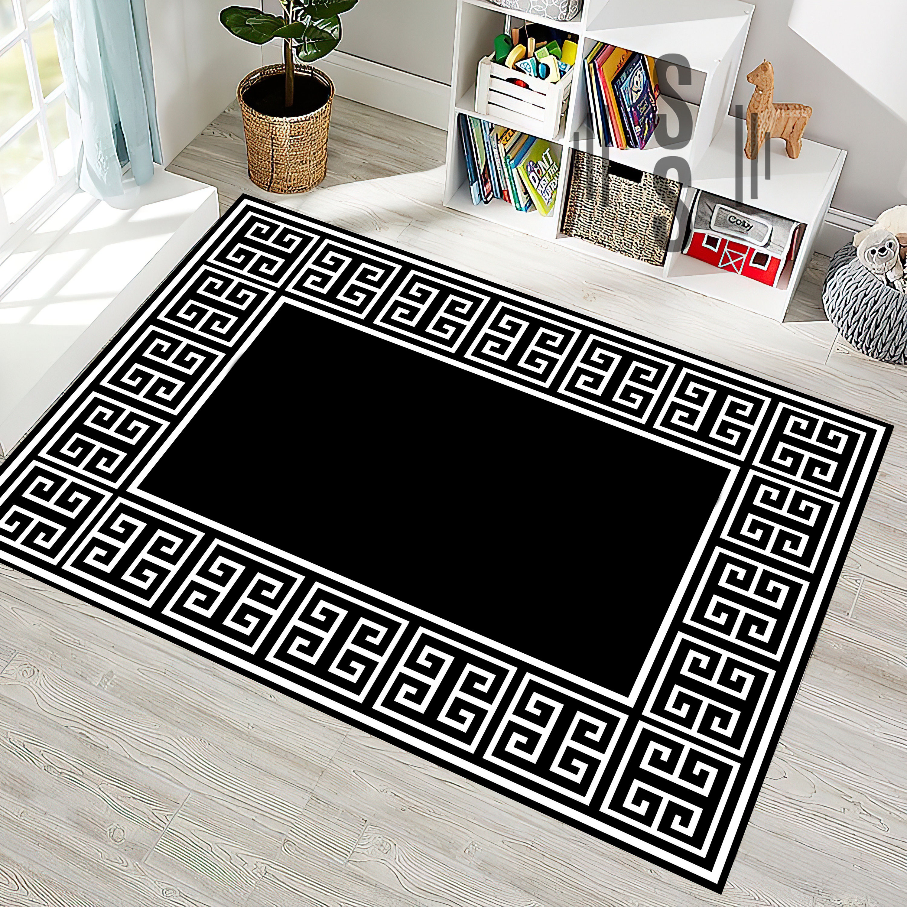 Buy Black With White Greek Carpet Bordered Carpet Modern Online in India 