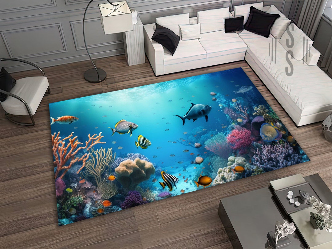 Underwater Sea Life Carpet Fish Rug Animal Rug Minimalist Etsy