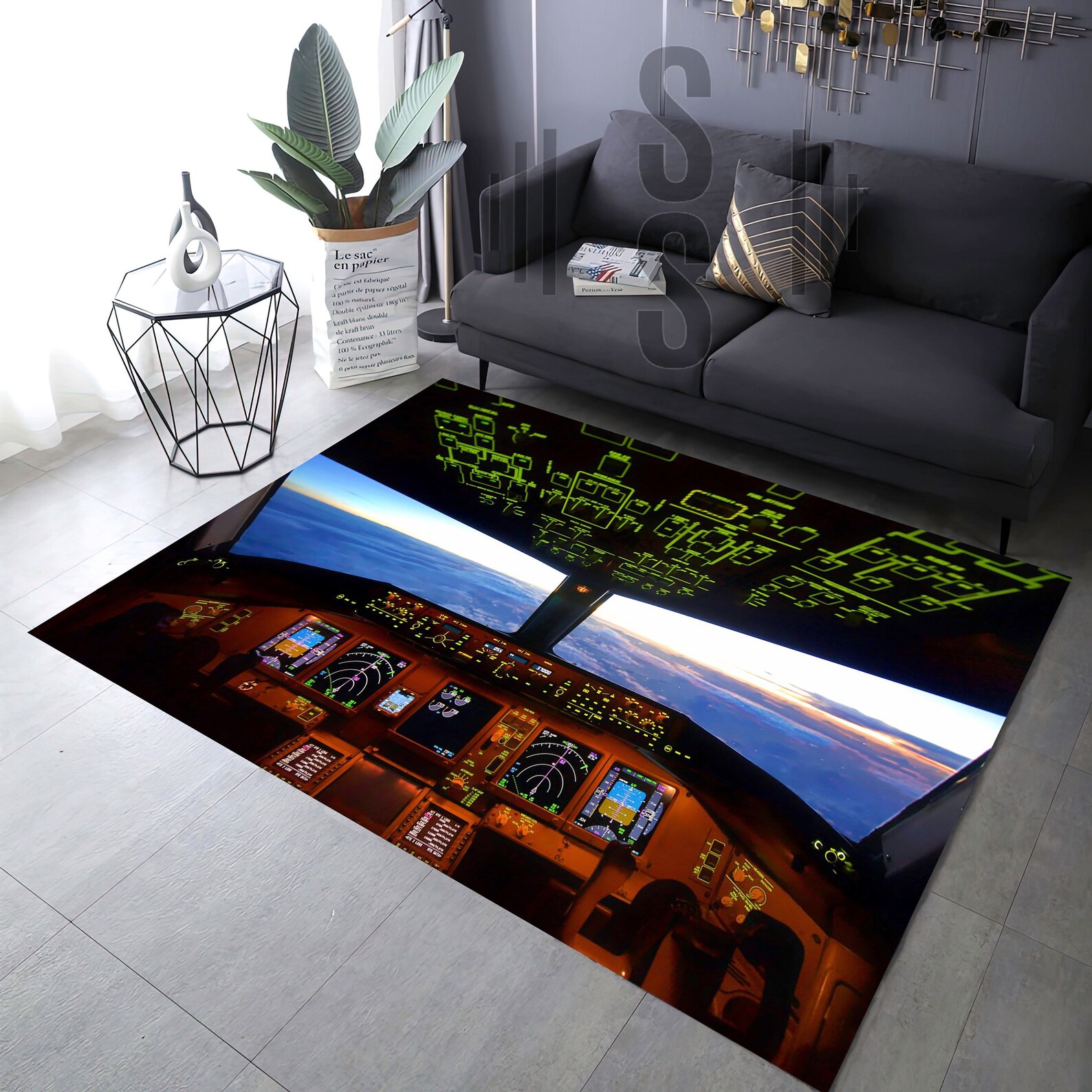 Cockpit Indicators Rug, Guages Rug, Cockpit Patterned Rug, Rug