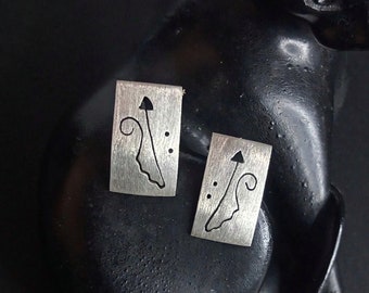 Vintage large geometric artsy sterling silver stud earrings