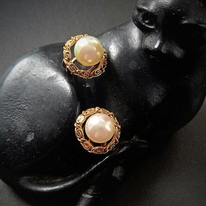Gold Pearl Earrings for Gift for Her Pearl Bridal Jewelry Vintage Grosse Gold Plated Faux Pearl Earrings