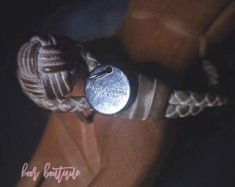 Silver Leather Bracelet for Women by Bottega Veneta
