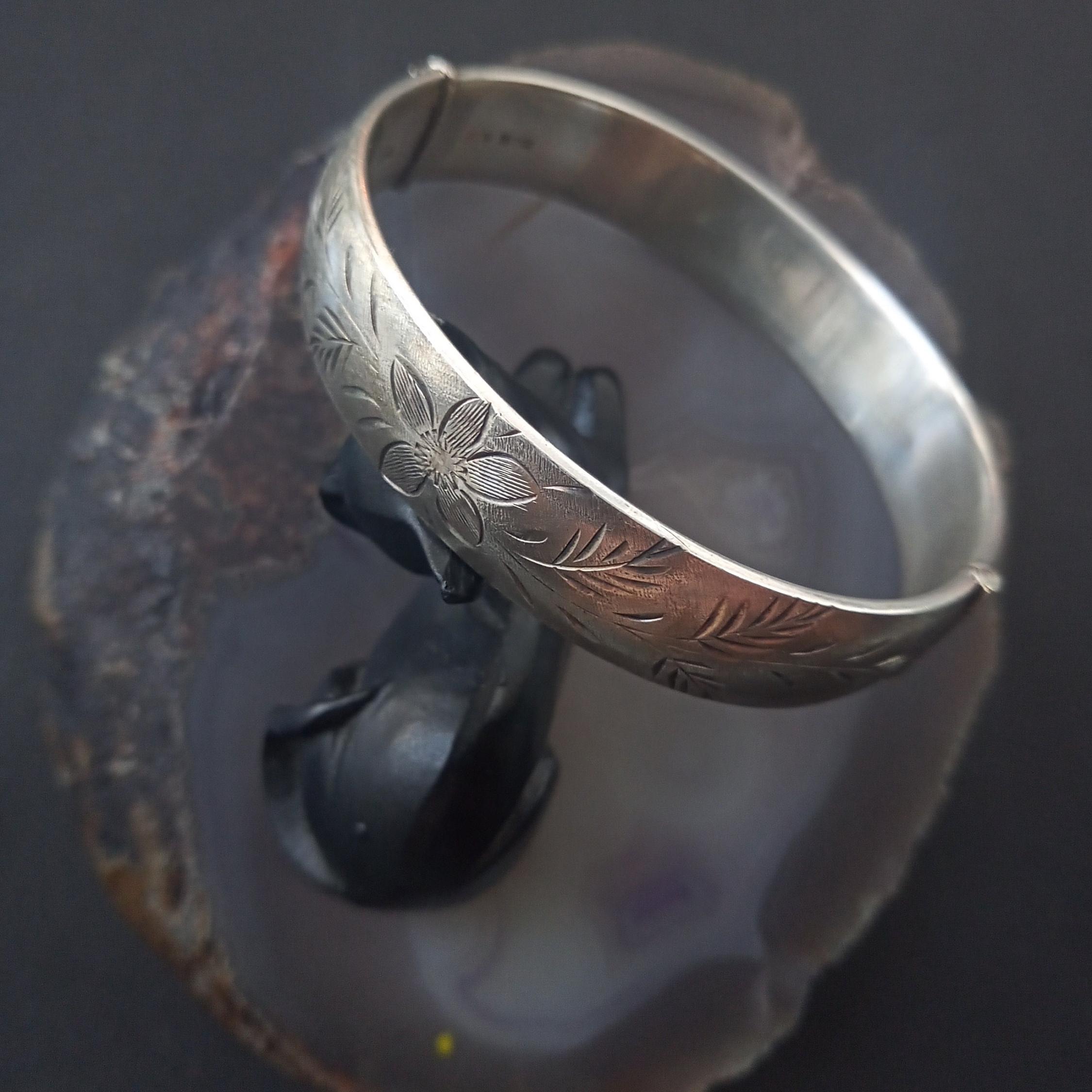 Silver Bangle Bracelet for Women // Victorian Style Vintage