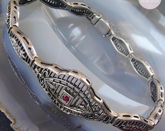 Bracelet argent grenat pour femme - Bracelet vintage art déco en argent sterling - Pierre de naissance grenat Bijoux en argent Royaume-Uni
