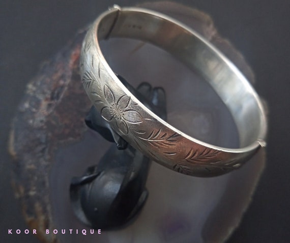 Vintage Sterling Silver Embossed Bangle Bracelet … - image 1