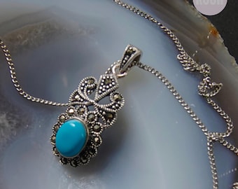 Broche Vintage Base Argent Coeur Nacre Et Perle Turquoise - Réf. 410 - Occasion