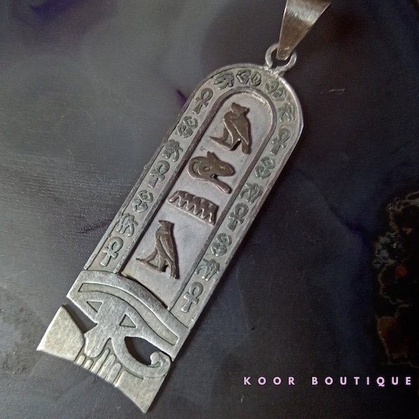 Vtg Egyptian Cartouche Pendant In Sterling Silver // Double Sided // Rare