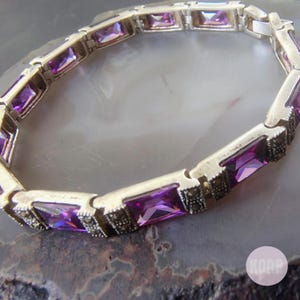 Silver Amethyst Bracelet - Vintage Sterling Silver Amethyst Bracelet - Art Deco Style Silver Jewelry UK