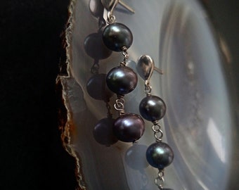 boucles d'oreilles vintage en argent sterling avec perles de paon