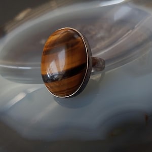 Silver Tiger&#39;s Eye Ring for Women and Men / Vintage Sterling Silver Gemstone Ring / Birthstone Silver Jewelry UK