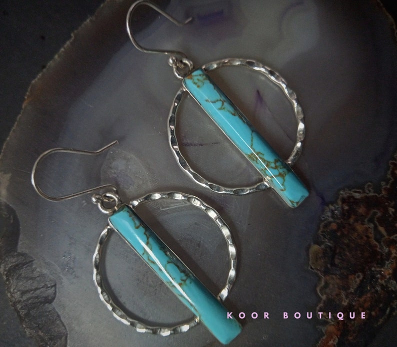 Stunning Turquoise Hoop Earrings in Sterling Silver Mexico // Rare - Etsy