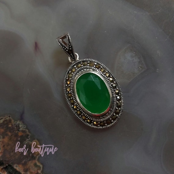 Pendentif Médaillon Argenté Art Déco - Initiales JG, Marcassite - Vintage Des Années 1930