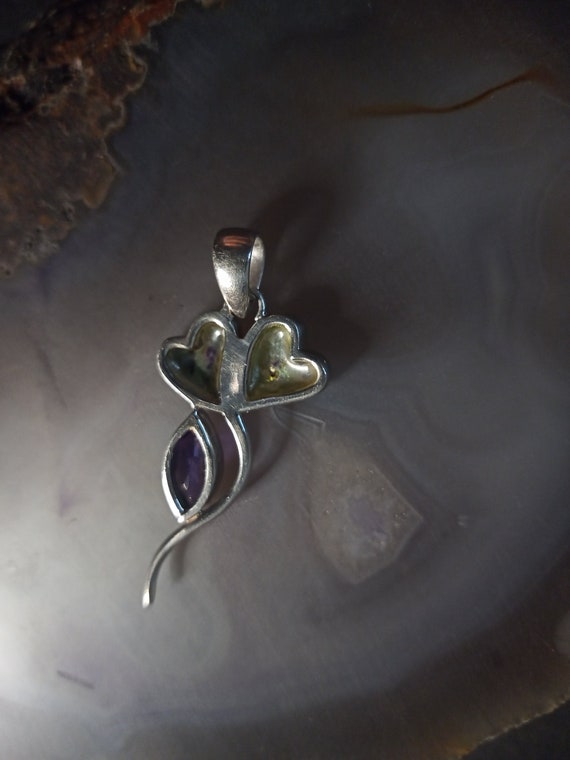 Vintage Mother of Pearl Heart Pendant in Sterling… - image 7