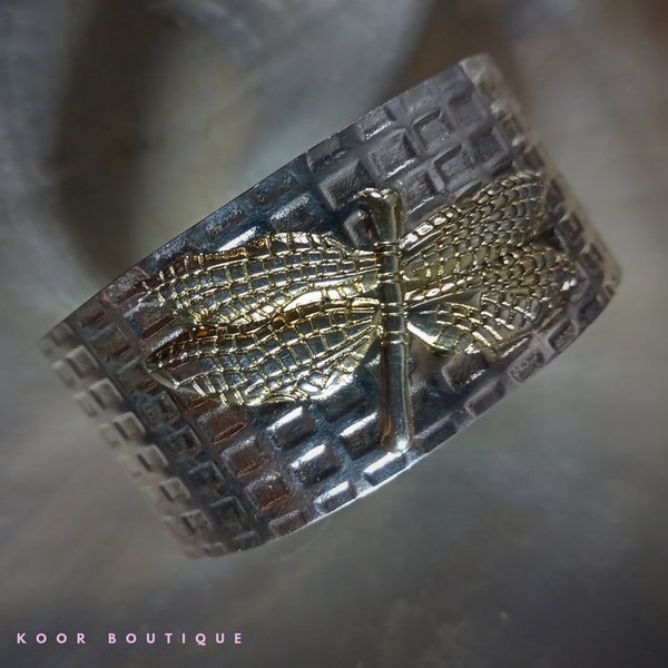 Vintage Dragonfly Silver Cuff Bangle  Bracelet