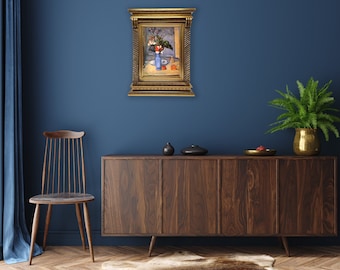 Hand-Carved Gilded Wooden Frame with Cézanne 'Le Vase Bleu' Print