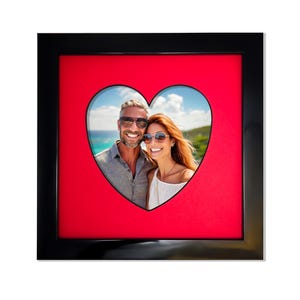 Heart shape Photo Frame | Valentine's Gift | 8x8 inch Black Frame with red or white laser cut heart boarder | Romantic Gift for Couples