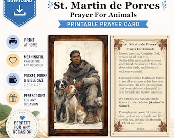 Saint Martin de Porres Holy Prayer Card - Prayer For Animals - (Digital Download)