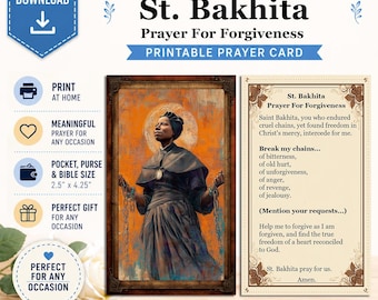 St. Bakhita - Digital Download Holy Prayer Card - Prayer For Forgiveness