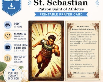 Saint Sebastian - Digital Download Holy Prayer Card - Patron Saint of Athletes
