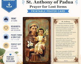Saint Anthony of Padua - Digital Download Holy Prayer Card for Lost Items