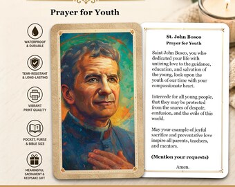 Saint John Bosco - Prayer for Youth - Printed Holy Prayer Card