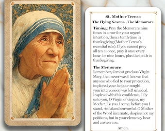 Saint Mother Teresa - The Flying Novena - The Memorize - Printed Holy Prayer Card