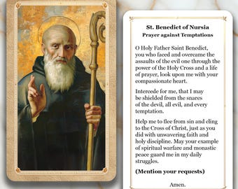 Saint Benedict of Nursia - Prayer against Temptations - Printed Holy Prayer Card