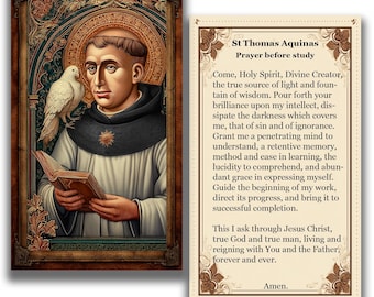 Estampa de Santo Tomás de Aquino - Oración antes del estudio - (Descarga digital)