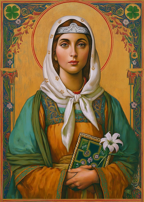 saint with brown dress Dymphna Art Print - (digital Download , High Res Files, Instant Access) Francis or St