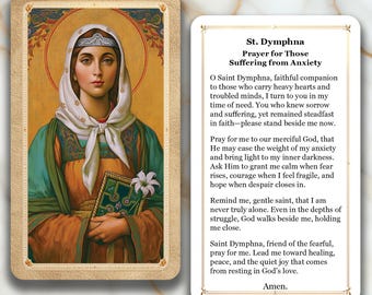 Santa Dymphna - Oración para quienes sufren de ansiedad - Tarjeta de oración impresa