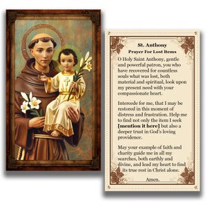 Saint Anthony of Padua Holy Prayer Card for Lost Items - (Digital Download)