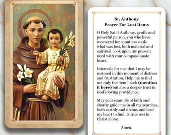 San Antonio de Padua - Oración por objetos perdidos - Tarjeta de oración impresa