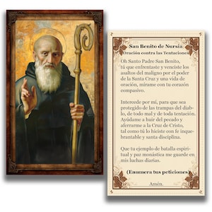 Tarjeta Devocional de San Benito de Nursia - Oración contra las Tentaciones - Estampa religiosa -(Descarga Digital)