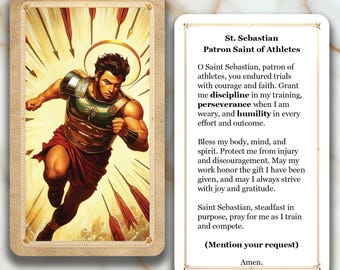 San Sebastián - Patrono de los Atletas - Tarjeta de Oración Impresa