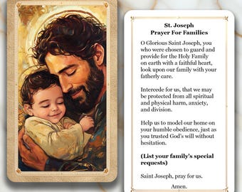 Saint Joseph - Prayer For Families - Printed Holy Prayer Card
