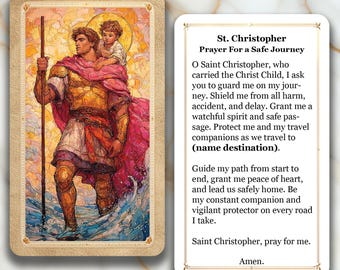 San Cristóbal - Oración por un viaje seguro - Tarjeta de oración impresa