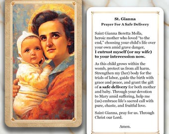 Santa Gianna - Oración por un parto seguro - Tarjeta de oración impresa