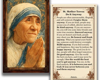 Estampa de oración de Santa Madre Teresa - Hazlo de todas formas - (Descarga digital)