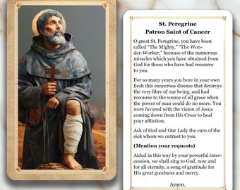 Saint Peregrine - Patron Saint of Cancer - Printed Holy Prayer Card
