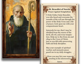 Estampa de San Benito de Nursia - Oración contra la tentación - (Descarga digital)