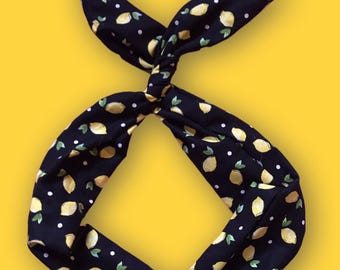 Lemon Print Wire Stirnband: Vielseitiges Schwarz & Gelb Haar Accessoire